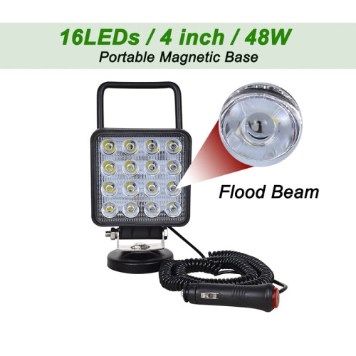 Luz de trabalho LED 48W IP67 Base magnética Feixe de 60