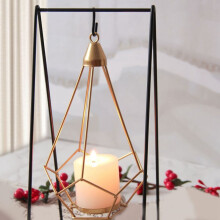 Iron Hanging Geometric Candle Holder – Black & Gold, 2
