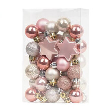 33pcs Light Gold & Pink Christmas Balls, 3cm Plastic