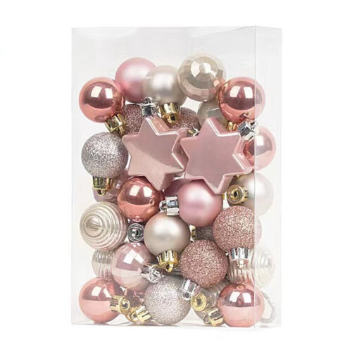 33pcs Light Gold & Pink Christmas Balls, 3cm Plastic