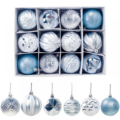 Christmas Ball Ornaments Silver Blue 12PCS 60MM