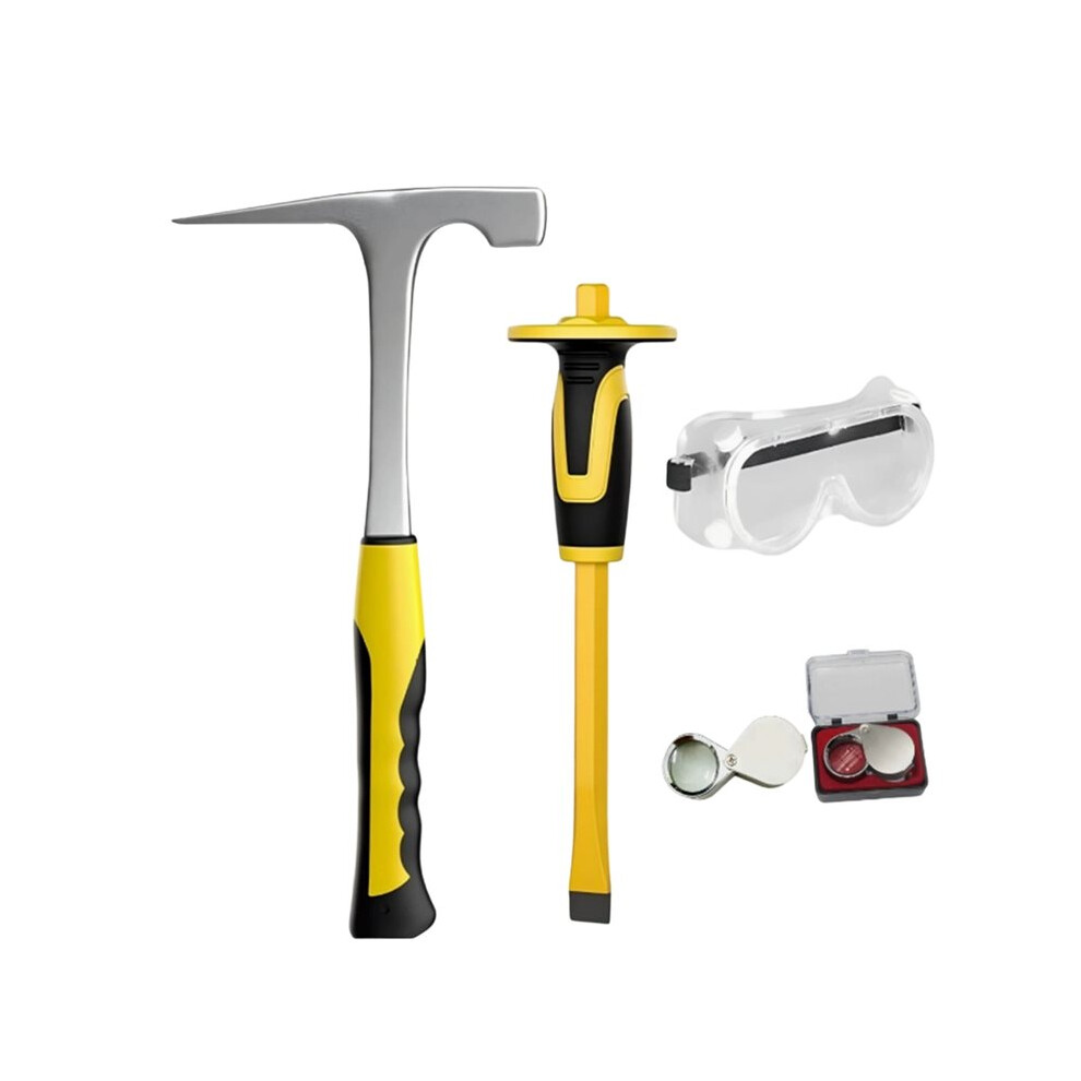 4Pcs Geology Rock Pick Hammer Kit, Geology Hammer Tools, 32Oz Rock Hammer & Chisels With Jewelers Loupe,Goggles 6031945982100