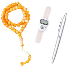 Kristall-Tasbih-Gebetsperlen-Set, 3-Teilig, Islamisches Geschenk, 33 Perlen, Muslimischer Rosenkranz für Meditation und Konform, Gelb