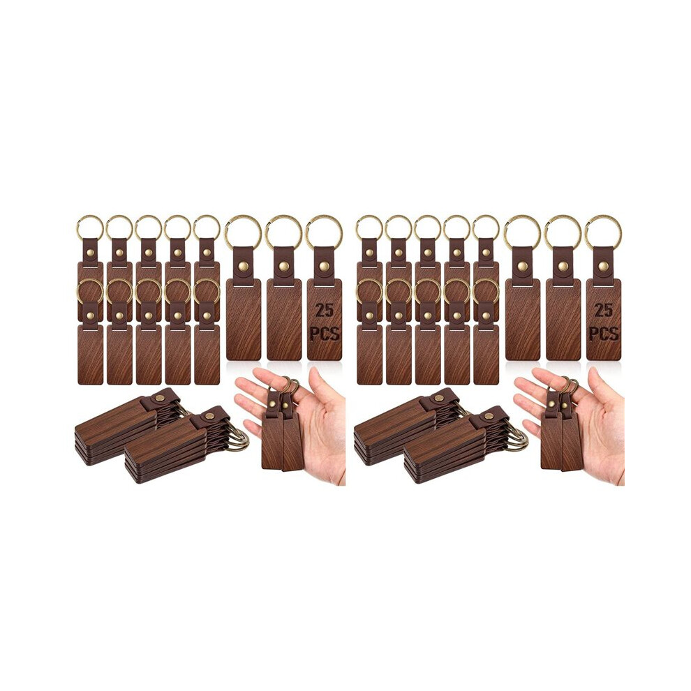 50Pcs Wooden Keychain Blanks Rectangle Wood Keychain Blanks With Leather Strap Engraving Blanks Key Chain 6034275839434