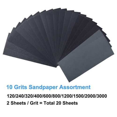 Pacote de Variedades de Lixa, 20 PeçAs de Lixa Sortidas para Lixar Madeira e Metal, Folhas de Lixa úMida e Seca, 9 X 3,6 Polegadas 1