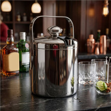 Stainless Steel Ice Square Container Double Walled 1.3L Ice Bucket Container with Tongs Lid
