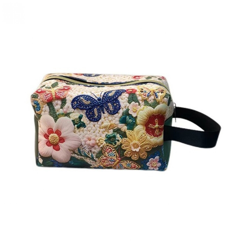 Dark/Blue (20Cmx10cmx12cm, Blue) Cosmetic Bag, Multifunctional Flower Butterfly Large Capacity Portable Travel Makeup Bag Handbag