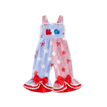 (12-18 Months, Red) Toddler Girls 4th of July Romper Jumpsuit Letter Embroidery Star Stripe Print Bell Bottom Overalls Kids Patriotic Outfits