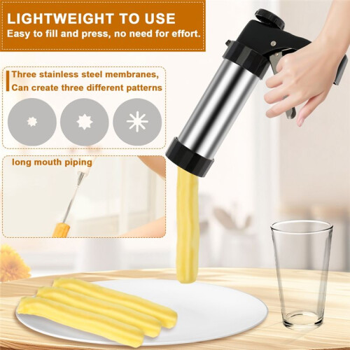 Churrera Churro Maker Machine RVS Churro Maker Kit met 3 Verschillende Tips, Spuitmond Hol 2