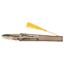2X Tissu Fleur de Pivoine de Style Classique Bambou Pliant Danse Ventilateur de Main Beige