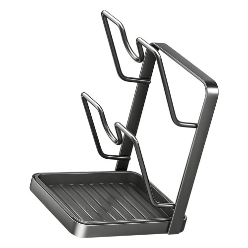 Compact Dish Drying Stand Modern Pot Lid-Dark Gray 2-tier