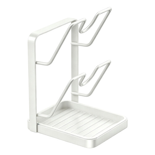 Compact Dish Rack For Pots Lids And Cutting Boards-White 2-tier