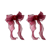 Decorative Tulle Fabric Curtain Band With 3D Camellias-Burgundy