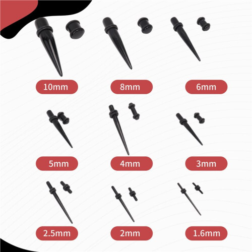 18 Pezzi orecchio cone kit completo acrilico orecchino barella tunnel (nero) 2