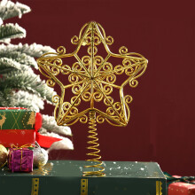 Gouden metalen 5-puntige ster als kerstboomtopper met lampjes