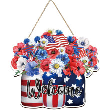 Houten deurbordje voor 4 juli – Patriotisch rood, wit en blauw