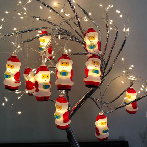 Luzes de Natal de LED com flocos de neve, bonecos de neve e Papai Noel.