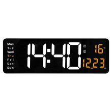 Horloge murale numérique LED avec affichage de la température, noire