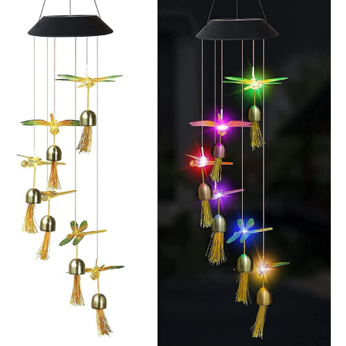 Sino de vento solar com luz LED de 7 cores, 50 cm (20 polegadas), para uso externo.