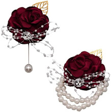 Perlehåndleddskorsage og boutonnieresett – Hvit rose
