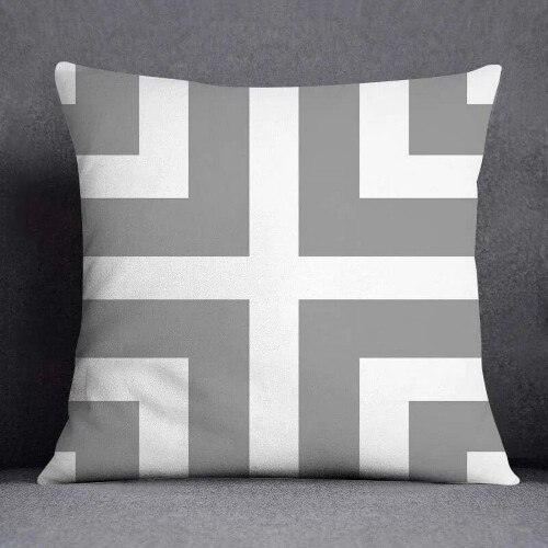 Cotton Linen Pillow Case Gray with White Floral Pattern