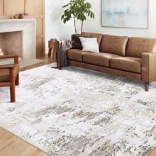 Haperlare modern abstract area rug 4' x 6' beige brown