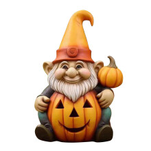 Statue de gnome citrouille en résine avec lumière pour Halloween