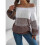 Damen Häkelstrick Lässiger Farbblock Schulterfrei Trendy Pullover Pullover Laternenärmel Warme Oberteile Kaffee S 3