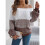Damen Häkelstrick Lässiger Farbblock Schulterfrei Trendy Pullover Pullover Laternenärmel Warme Oberteile Kaffee S 4