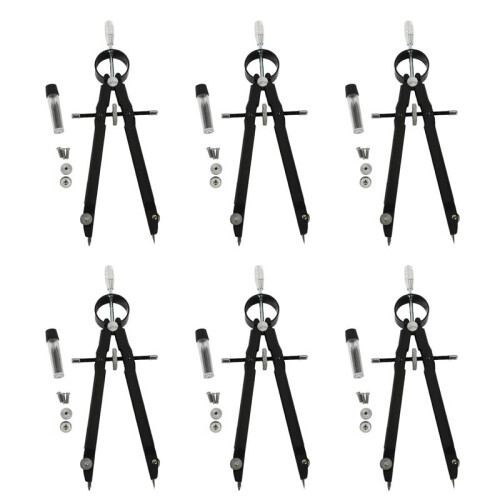 6X Professional Compass, Compass Geometry Set with Lock, Math and Precision Compass, Metal and Durable(Black)