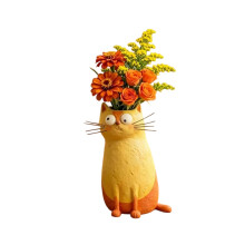 Handcrafted Wacky Cats Vases Whimsical Resin-yellow cat vase