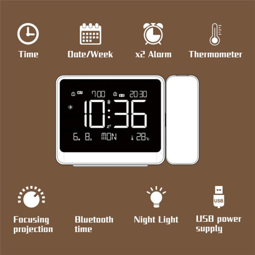 Projection Alarm Clock  WeatherStation with Atmosphere Night Light Temperature Display Thermometer Table Clock 2