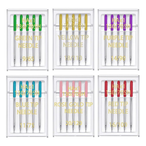 6 Sizes Universal Sewing Machine Needles Regular Point Flat Shank Needle Compatible with for Singer ,Janome 30PCS