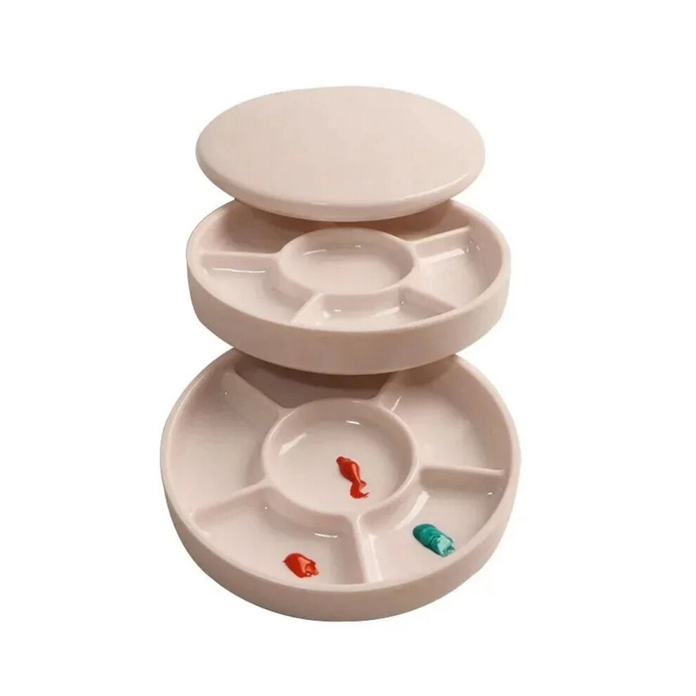 Imitation Porcelain Round Palette with Lid Acrylic Watercolor Painting Multifunctional White Paint Tray Artist Supplies