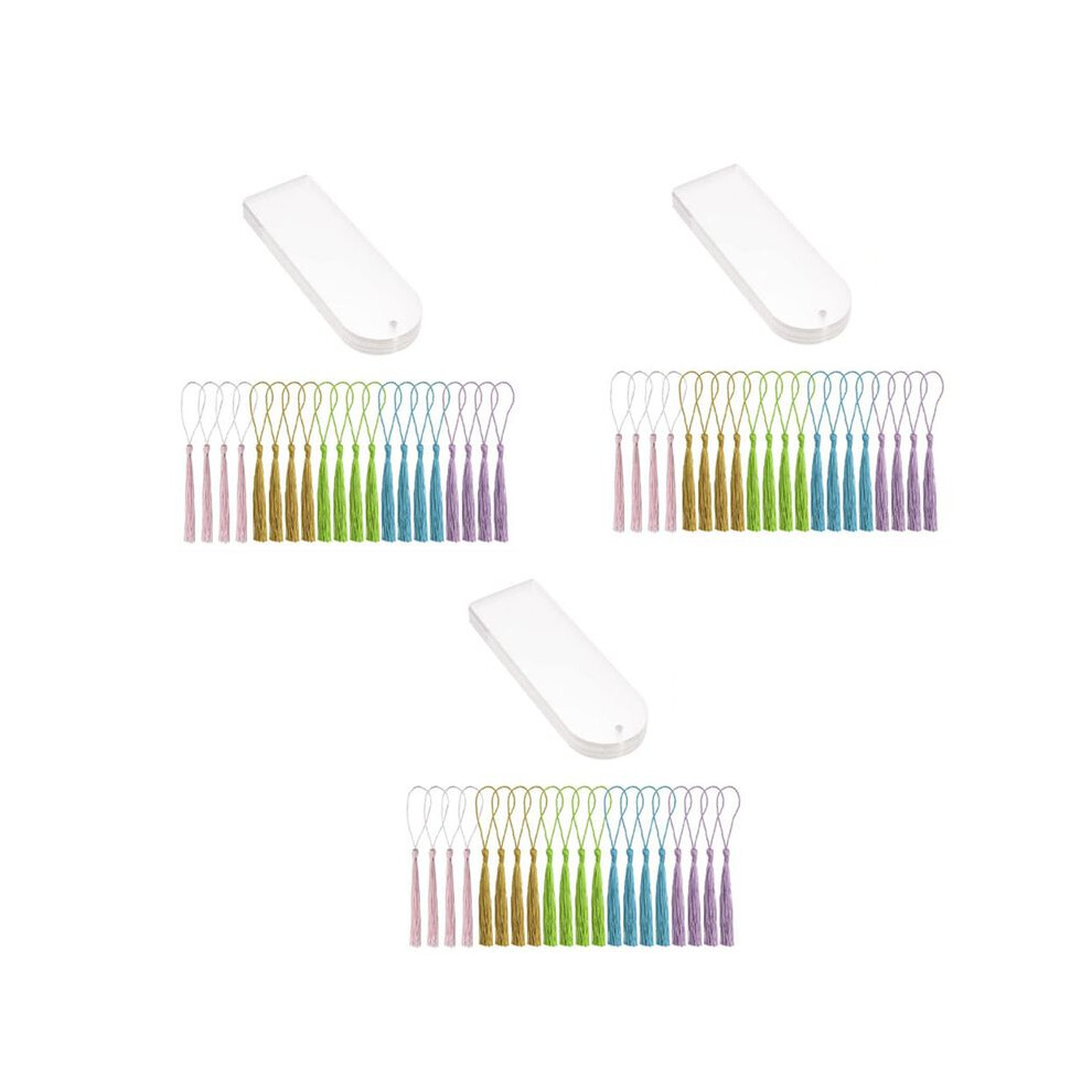 Blank Clear Acrylic Bookmarks 60Pcs Rectangle  Transparent Acrylic Book Markers with 60Pcs Small Bookmark Tassels