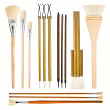 14Pcs Pottery Glaze Brushes, Wood Pottery Brushes Long Handle for Watercolor Pottery Oil Painting Students Kids Adults
