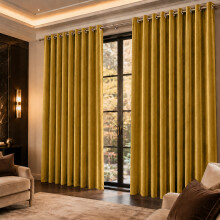(Ochre, 66" x 90" (167cm x 228cm)) Velvet Curtain Pair Eyelet Ring Top Curtains with Tiebacks