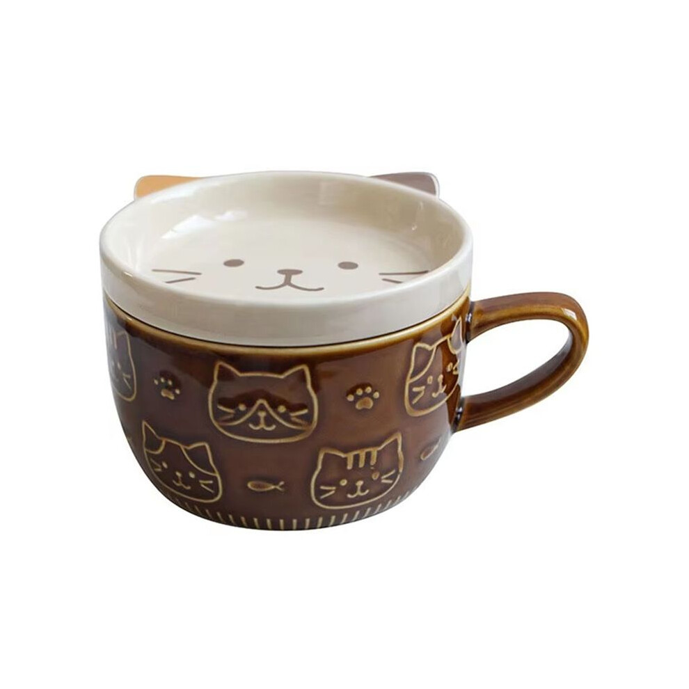 Cute Japanese Cartoon Cat Coffee Cup With Lid - Ceramic Breakfast Milk Cup For Couples, Ideal For Home And Office Use C 4712781796930