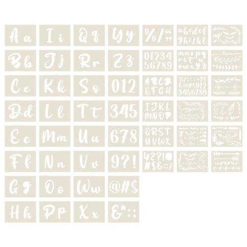 50PCS Calligraphy Stencil Alphabet Drawing Kit - Reusable Cursive Stencil Alphabet Includes Letters, Numbers