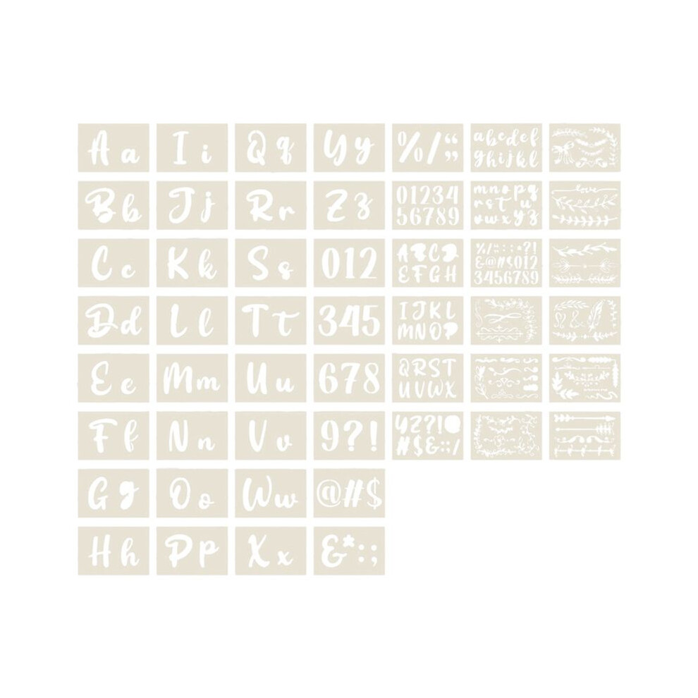 50PCS Calligraphy Stencil Alphabet Drawing Kit - Reusable Cursive Stencil Alphabet Includes Letters, Numbers