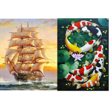 2 Set 5D Art Diamond Painting Full Diamond Stitch Kits Embroidery Home Decors,Koi & Boat
