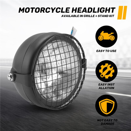 Motocicleta Retro Vintage Universal Side Mount 35W 6,5 Polegadas Farol Transparente Cafe Racer com Grade + Kit de Suporte 1