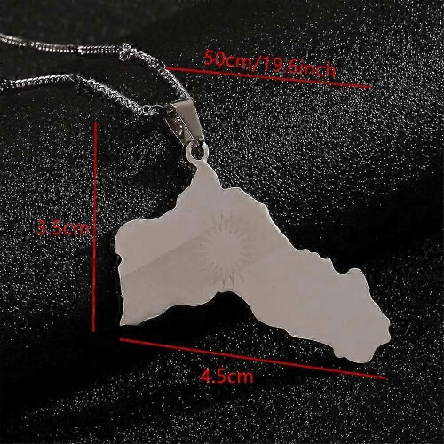 (Silver Plated) Unique Kurdistan map necklace compatible with flag-themed accessory 1