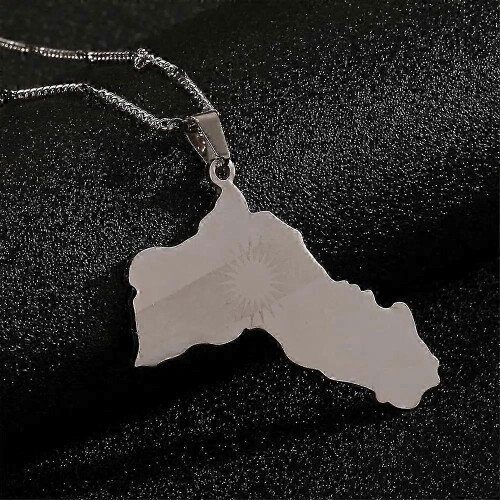 (Silver Plated) Unique Kurdistan map necklace compatible with flag-themed accessory 2