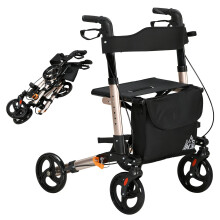 4 Wheel Rollator Walker, Adjustable Mobility Walker with Bag,Gold Tone