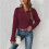 Damen Zopfmusterpullover Langarm V-Ausschnitt Pullover Tops Lässige Pullover Shirts Herbstmode Outfits Dunkelrot XL 2