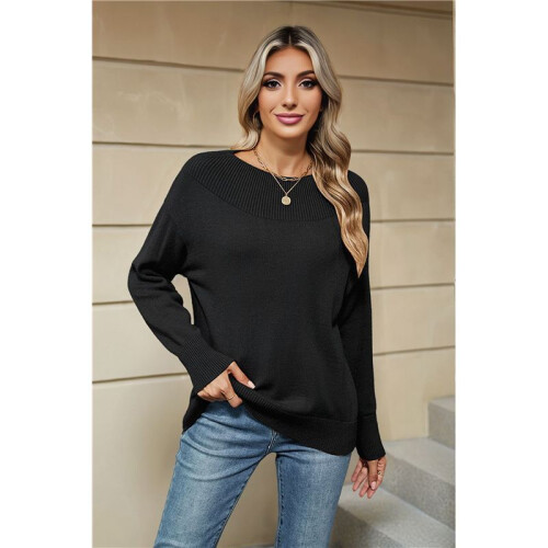Damen Casual Langarm Pullover Loose Strick Solid Pullover Pullover Jumper Tops Schwarz M 1