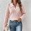 Damen Zopfmusterpullover Langarm V-Ausschnitt Pullover Tops Lässige Pullover Shirts Herbstmode Outfits Rosa XL 3