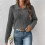 Damen Zopfmusterpullover Langarm V-Ausschnitt Pullover Tops Lässige Pullover Shirts Herbstmode Outfits Dunkelgrau XL 2