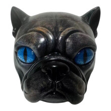 Resins Pugs Head Sculpture Black Color Decorative-blue eyes